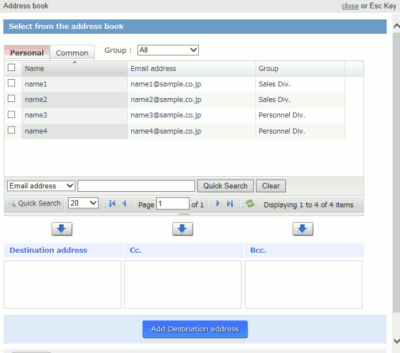 add distination address from address book