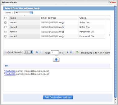 add destination address from address book