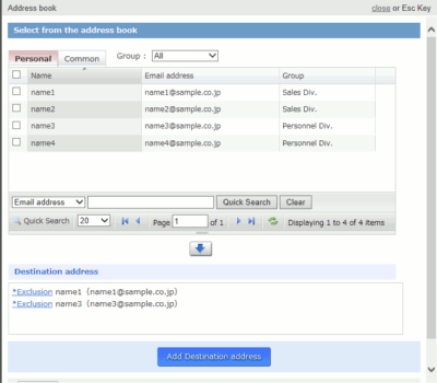 add destination address from address book