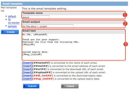 mail template:make edit delete