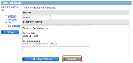 sign-off name:delete