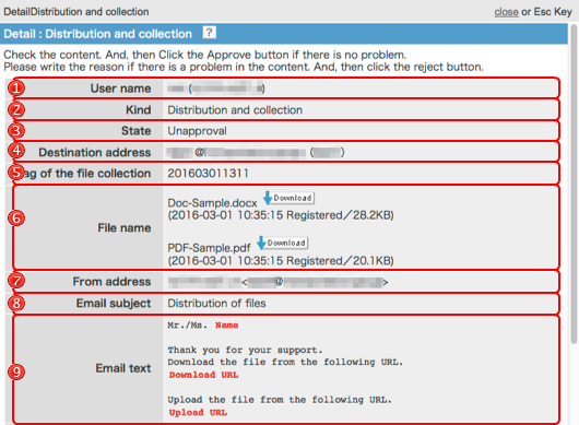 the detail screen of Email that was approved or rejected