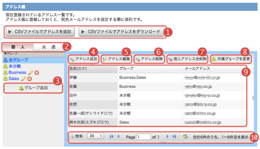 アドレス帳画面