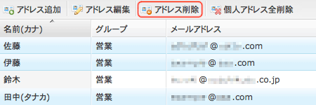 アドレスフォーム：アドレス削除