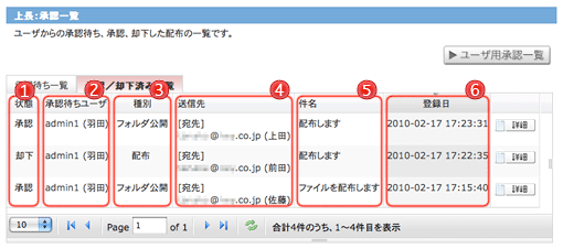 上長用承認・却下済み一覧画面