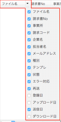 各項目の表示・非表示